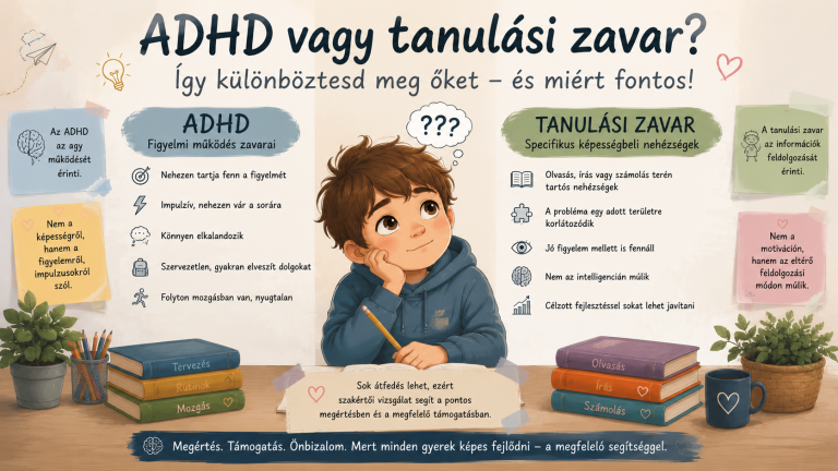 Read more about the article 📚 ADHD vagy tanulási zavar? Így különböztesd meg őket – és miért fontos!